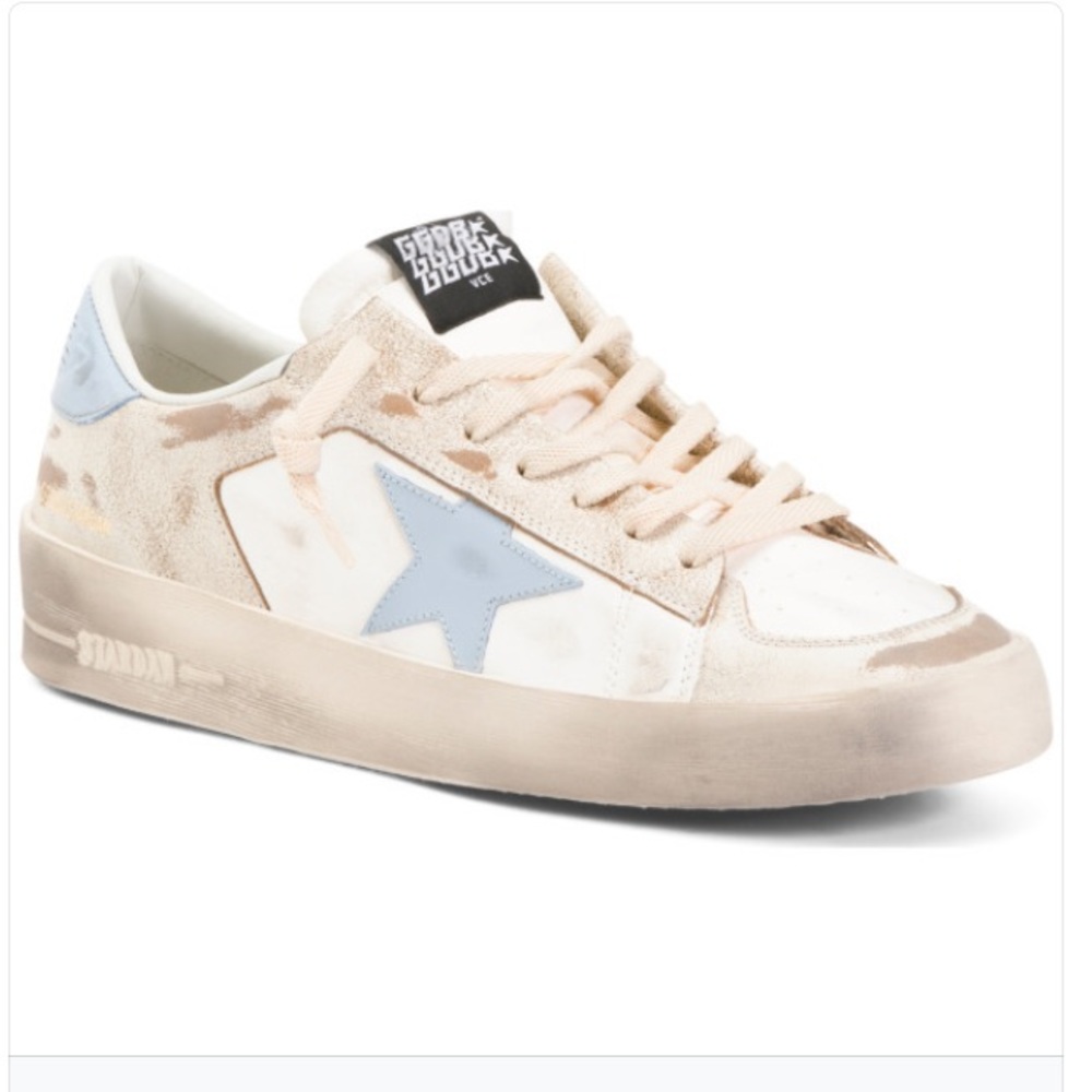 Golden Goose Stardan Sneakers in Cream and Light Blue